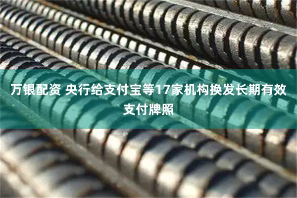 万银配资 央行给支付宝等17家机构换发长期有效支付牌照