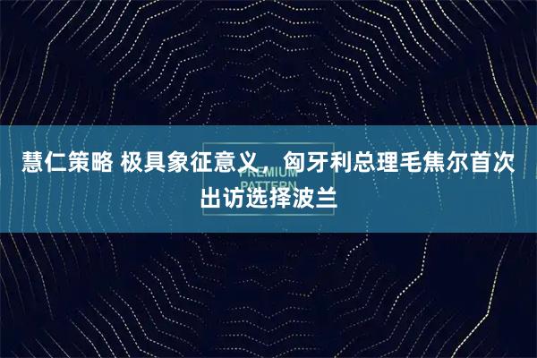 慧仁策略 极具象征意义，匈牙利总理毛焦尔首次出访选择波兰