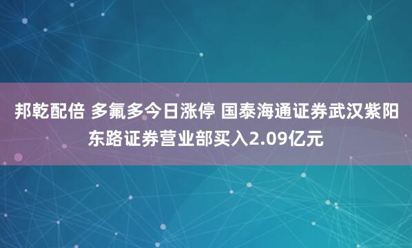 邦乾配倍 多氟多今日涨停 国泰海通证券武汉紫阳东路证券营业部买入2.09亿元